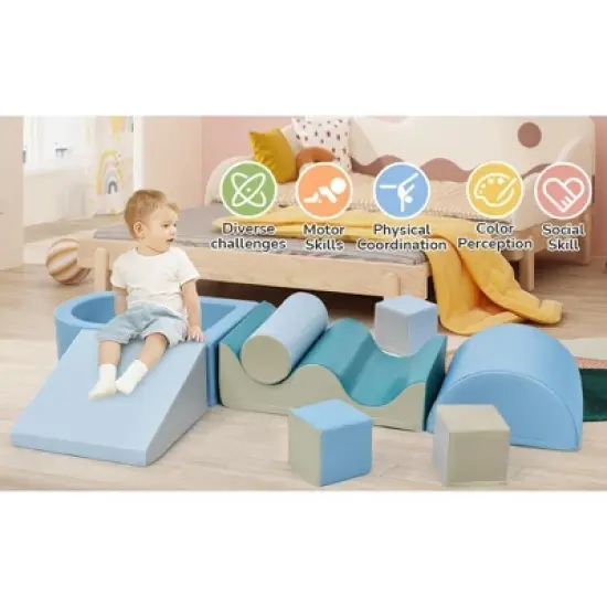 Indoor Climb & Crawl Playset, Soft Foam Block Activity Play Structures, Indoor Climbing Toys Crawling Foam Blocks for Toddlers 1+ image {8}