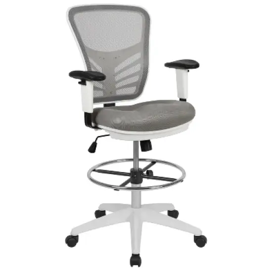 Flash Furniture Mid-Back Mesh Ergonomic Drafting Chair with Adjustable Chrome Foot Ring, Adjustable Arms image {12}