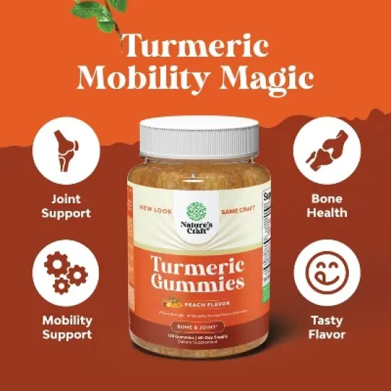 Turmeric Gummies, Extra Strength Joint Support Gummies with Turmeric Curcumin with Black Pepper Extract and Ginger, Nature's Craft, 120ct image {3}