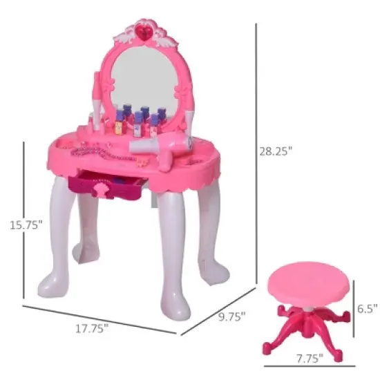 Qaba Children Dressing Table Set Girls Pretend Princess Vanity Table with Music Lightening Pink image {4}