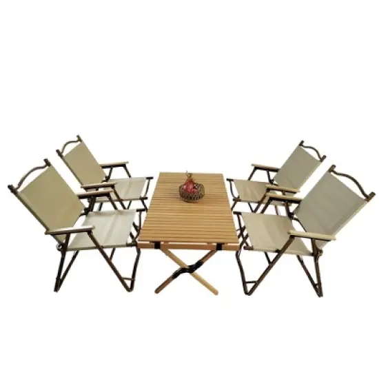 FIONECA Multi-Function Foldable Dining Set with 1 Table & 4 Chairs, Portable Indoor Outdoor Dining Furniture, Natural Finish image {3}