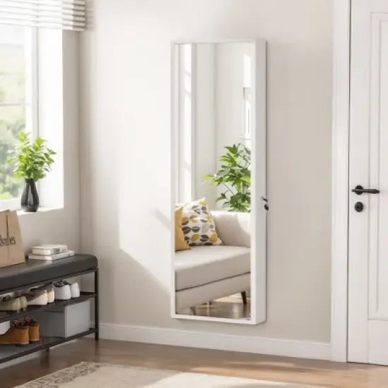 VECELO Mirrored Jewelry Cabinet Wall, Door Mounted Jewelry Organizer with LED Lights and Lockable Full Length Mirror, White image {15}