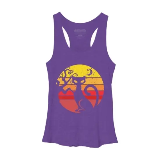 Women's Design By Humans Black Cat Halloween Costume Scary Vintage Cats By TaiHan Racerback Tank Top image {7}