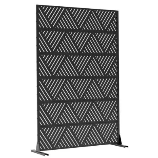 PexFix 72" x 47" Metal Privacy Screen Outdoor Freestanding Decorative Privacy Screen for Patio Deck Balcony Garden with Stable Base Triangular Black image {3}