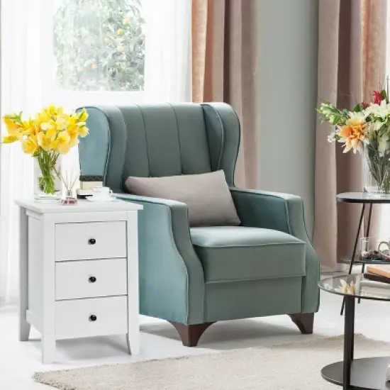 2PCS Nightstand End Beside Table Drawers Modern Storage Bedroom Furniture White image {3}