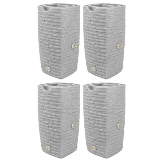 Good Ideas Impressions Riverwalk 50 Gallon Faux Slate Surface Dual Spigot Rain Barrel with 2 Brass Spigots and Screen, Light Granite (4 Pack) image {6}