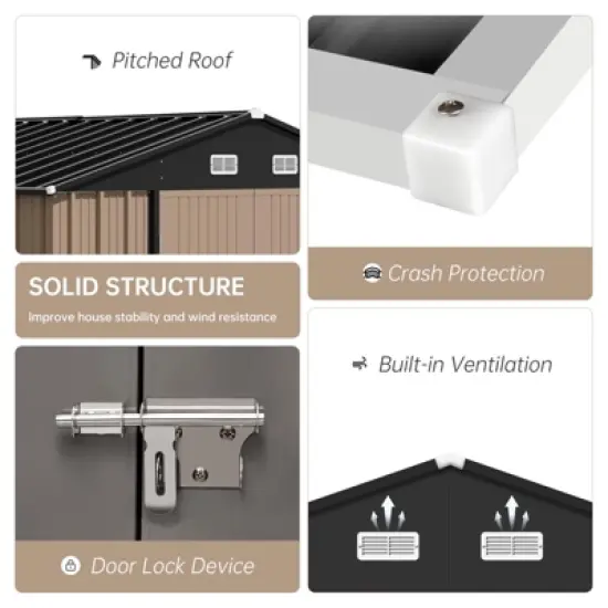 Outdoor Storage Shed with Updated Frame Structure & Lockable Door, Waterproof Practical Garden Patio Lawn Poolside Metal Tool Shed image {3}