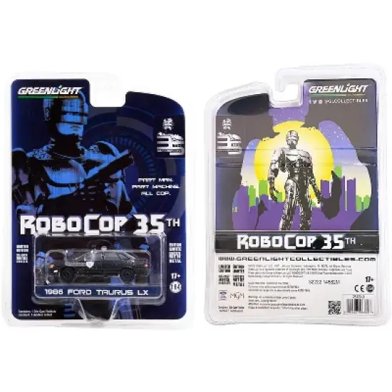 1986 Ford Taurus LX Black  (Weathered) "RoboCop 35th Anniversary" (1987) Movie 1/64 Diecast Model Car by Greenlight image {2}