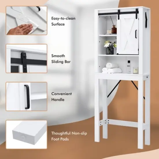 Costway Over the Toilet Bathroom Storage Cabinet with Sliding Barn Door & Adjustable Shelf image {7}