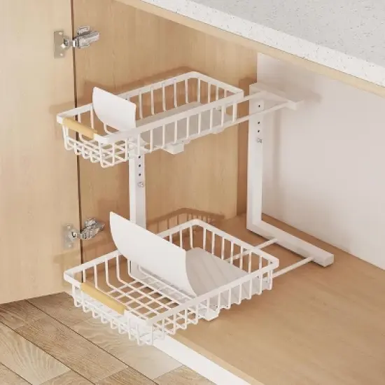 Boersma Adjustable Height 2-Tier Metal Drawer Organizer &ndash; Under Sink Storage Rack with Sliding Baskets for Kitchen, Bathroom, Pantry，Black image {9}