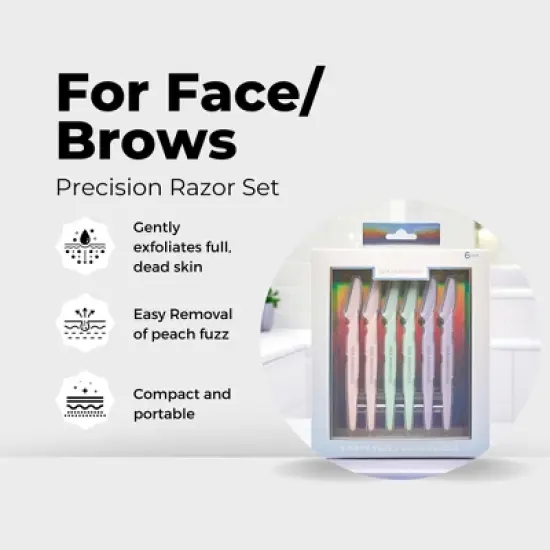 Spa Essentials 6-Pack Face and Brow Razors - Precision Facial Hair Removal and Eyebrow Shaping Tool Set image {1}