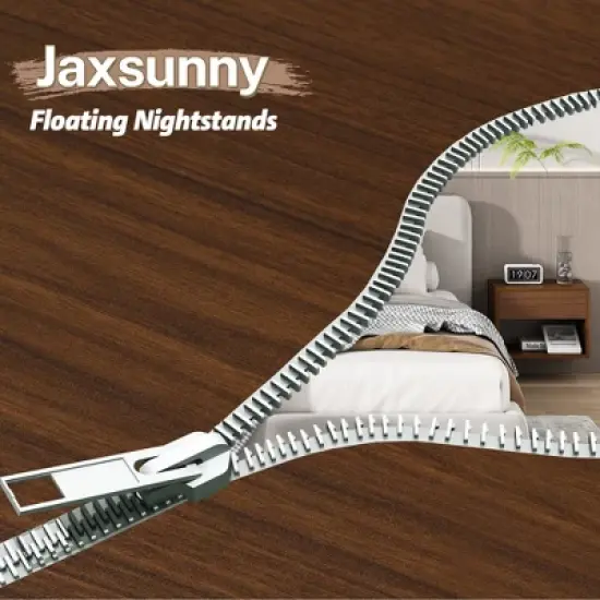 Sandinrayli Nightstands Set of 2, Night Stand with Drawer, Floating Nightstand with Open Storage Shelf, Wall Mounted Wood Bedside Tables, Brown Walnut image {5}