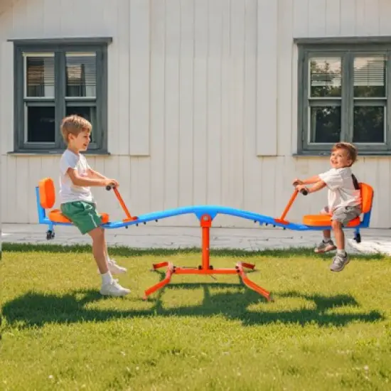 VEVOR Kids Seesaw, 300 lbs Load Capacity, Sit and Spin Teeter Totter, Swiveling 360 Degrees Rotating for Children Aged 3+, Orange&Blue image {1}