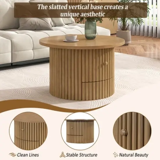 Round Coffee Table with Storage, 30.5" Wooden Center Table with Drawer, Accent Cocktail End Table for Living Room Bedroom Office image {3}