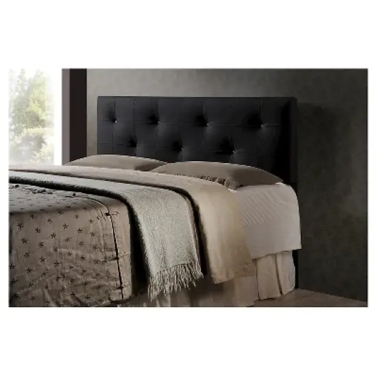 King Dalini Modern and Contemporary Faux Leather Headboard with Faux Crystal Buttons Black - Baxton Studio image {1}