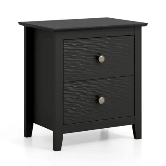 Tangkula Modern Nightstand w/ Storage 2 Drawers & Support Legs for Bedroom Black image {9}