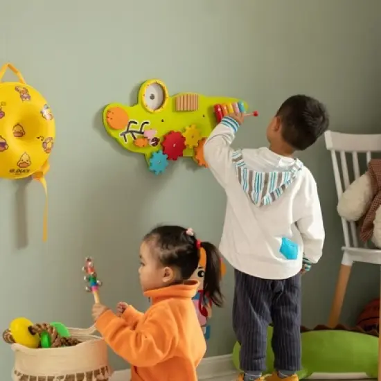 ShpilMaster Wooden Alligator Sensory Wall Mounted Learning Activity Center For Playroom, Nursery, Preschool, and Doctors' Office image {1}