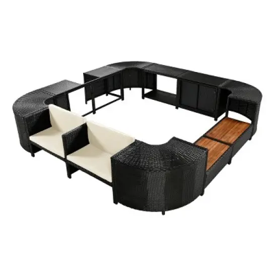 105 in Rattan Spa Surround Sofa Set with Waterproof Cushions and Storage Cabinets, Outdoor Sectional Sofa for Hot Tub & Backyard-Cuddlewood image {4}