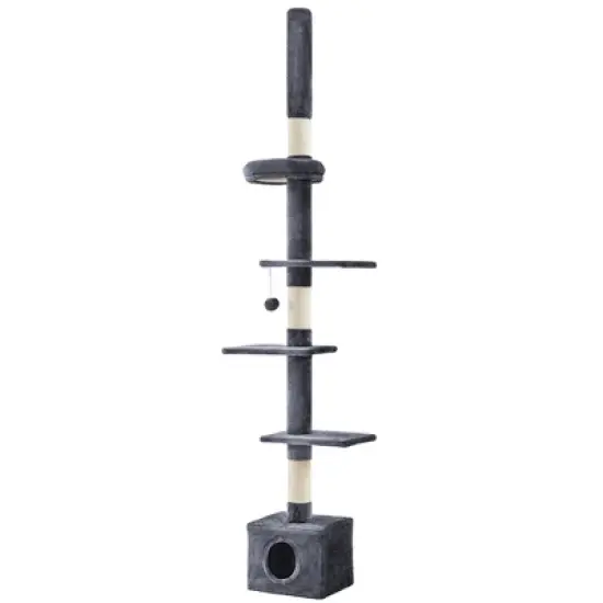 Yaheetech 7.4-8.7ft Adjustable Floor-to-Ceiling Cat Tree with Condo and Scratching Posts image {8}