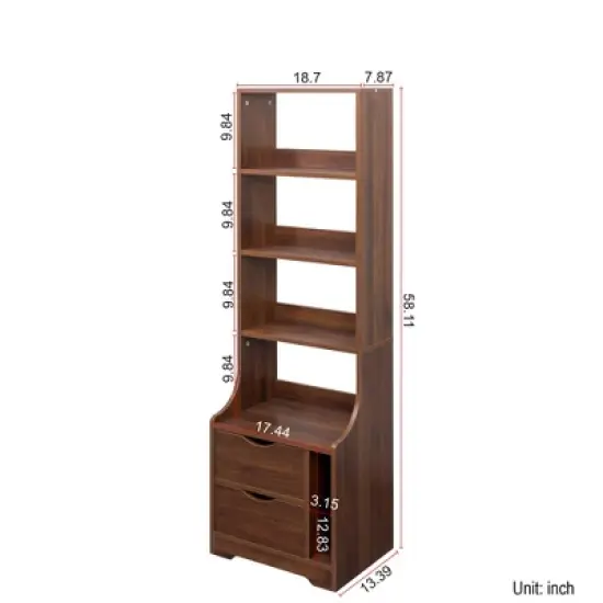 Cesicia Night Stand with Bookshelf, Night Stand with 2 Storage Drawers for Bedroom image {6}