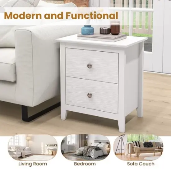 Tangkula 2PCS Modern Nightstand w/ Storage 2 Drawers and Support Legs for Bedroom White image {4}