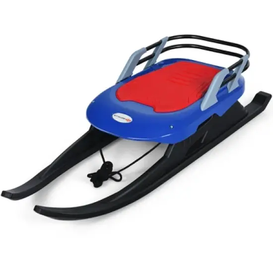 Costway Folding Kids Metal Snow Sled Frost-Resistant Pull Rope Snow Slider Leather Seat image {8}