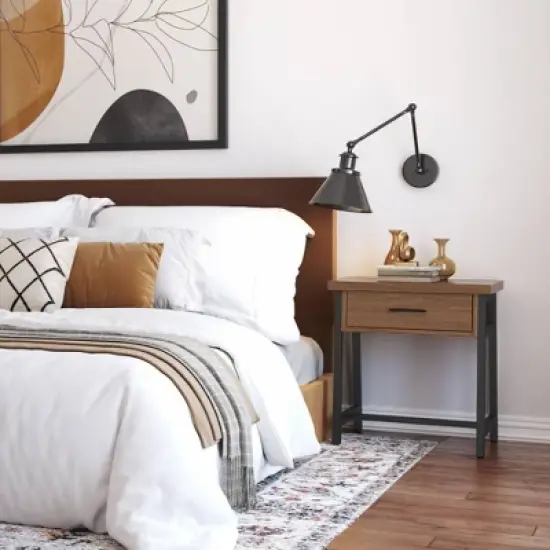 Hawkins Metal/Wood Bedside Nightstand Walnut - WyndenHall image {2}