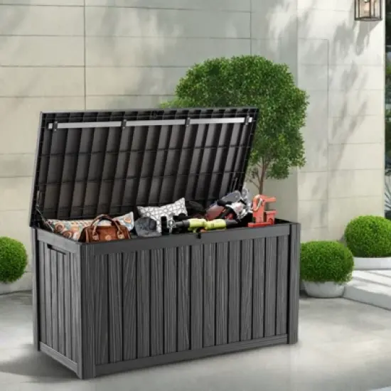 NAYSAYE Deck Box, 150 Gal Outdoor Storage Deck Box, Small Patio Storage Bin for Garden Tools, Black, 54.25"*26.5"*28.74" image {1}