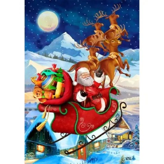 Santa's Sleigh Christmas House Flag Toy Sack Reindeer 28" x 40" Briarwood Lane image {4}