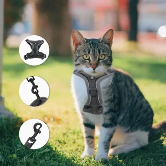 Unique Bargains Cat Harness and Leash with Reflective Strips Small Gray 1 Set image {1}