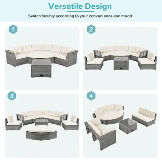 Modular Rattan Patio Sectional Set with Daybed & Storage Table - Weather-Resistant Outdoor Sofa for Pool, Garden & Backyard image {2}