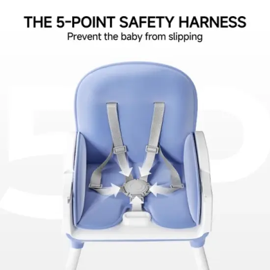 BabyBond Portable 3 in 1 Baby High Chair, Convertible High Chair for Babies and Toddlers with 5 Point Harness and Three Adjustable Height Settings image {3}