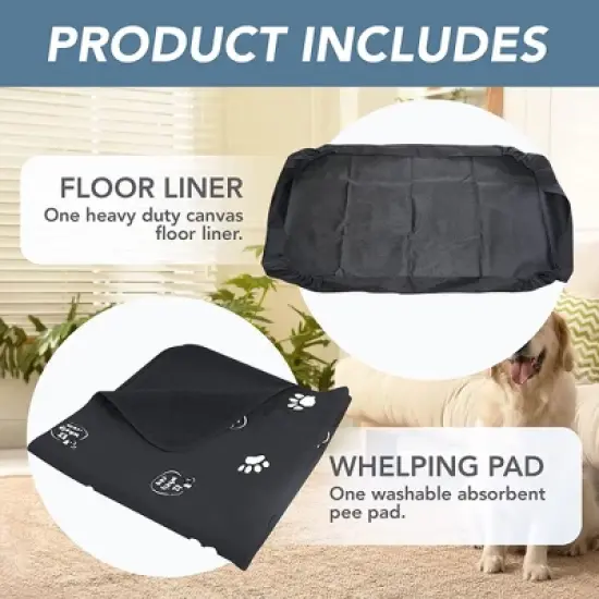 EZwhelp EZclassic 28" x 28" Modular Puppy Dog Whelping Box Playpen with Safety Rails, Washable Pee Pad, and Liner for Small Dogs, Black Pawprint Pad image {3}