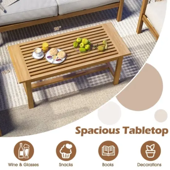Tangkula 36"Patio Coffee Table Solid Wood Coffee Table w/ Slatted Tabletop Natural image {5}