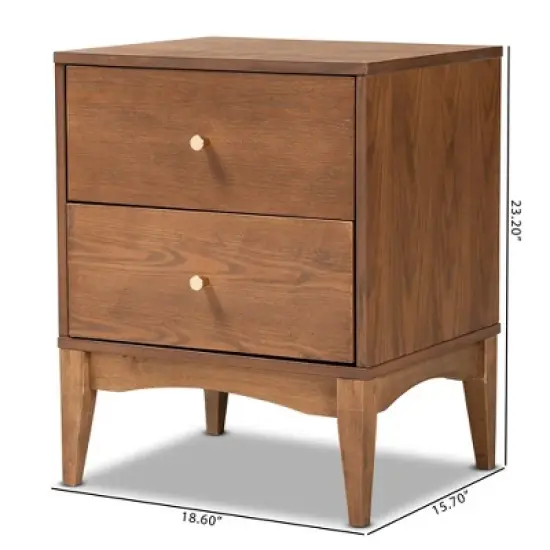 Landis Wood 2 Drawer Nightstand Ash Walnut/Gold - Baxton Studio image {10}