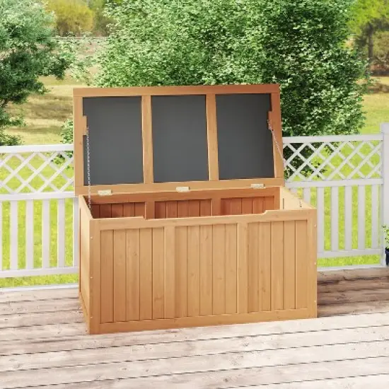 Gulches 67 Gallon Outdoor Wooden Deck Box, Solid Wood Storage Box with Seat & Table Top for Patio Cushions Pool Toys Garden Tools image {8}