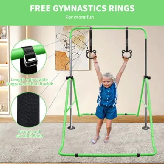 Gulches Green Multi-Functional Adjustable Height Children's Horizontal Gymnastic Bar With Bear Rings image {3}