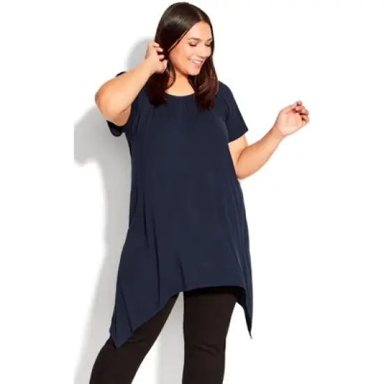 Women's Plus Size Hanky Hem Plain Tunic - navy | EVANS image {9}