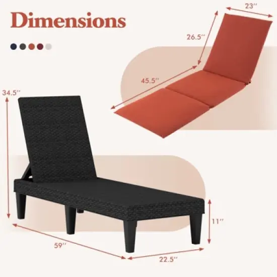 Tangkula 2PCS Patio Lounge Chair Recliner Chair w/ 3-Position Adjustable Backrest & Cushion Black & Orange image {3}