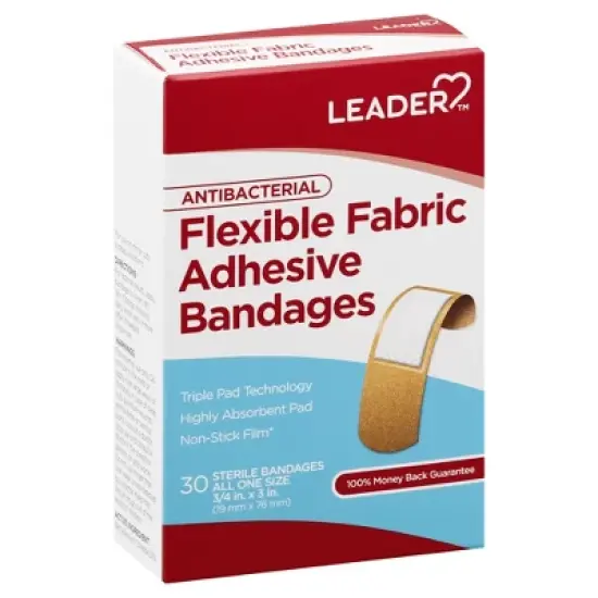 Leader Antibacterial Flexible Fabric All One Size Adhesive Bandages 30 ea image {7}