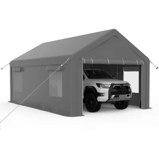 Carport, Portable Garage 13x20FT Heavy Duty - Galvanized Frame, 180g PE Waterproof Canopy with 4 Doors (2 Side Doors) & 4 Windows for Truck, Boat image {9}