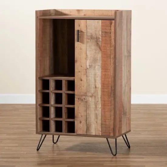 Mathis Wood and Wine Cabinet Brown/Gold - Baxton Studio image {8}