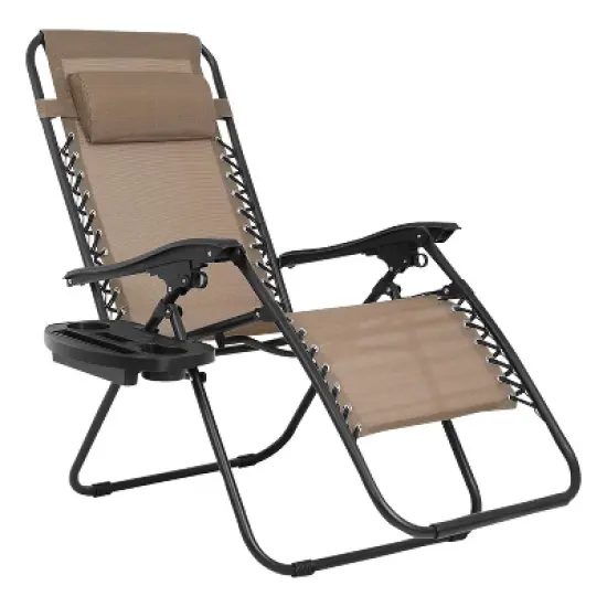 FDW Foldable Zero Gravity Chair Lounge Patio Chaise with Cup Holder Tray image {10}