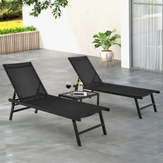 Tangkula 3pcs Patio Chaise Lounge Set Aluminum Recliner Chair Table Outdoor image {2}