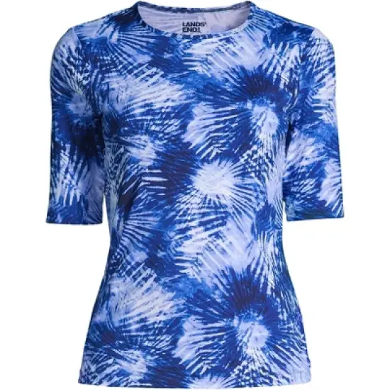 Lands' End Women's Crew Neck Elbow Sleeve Rash Guard UPF 50 Sun Protection Modest Swim Tee image {6}
