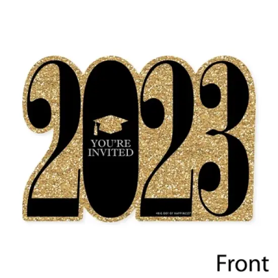 Big Dot of Happiness Gold 2023 Graduation Party Invitations - Shaped Fill-In Invite Cards with Envelopes - Set of 12 image {2}