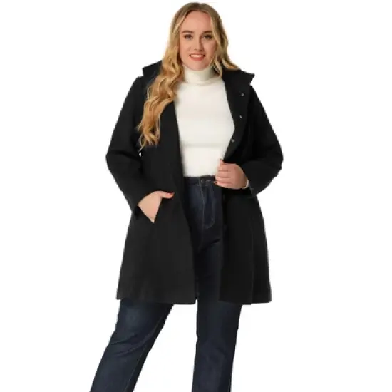 Agnes Orinda Women's Plus Size Elegant Single Breasted Detachable Hooded Trench Overcoats image {6}