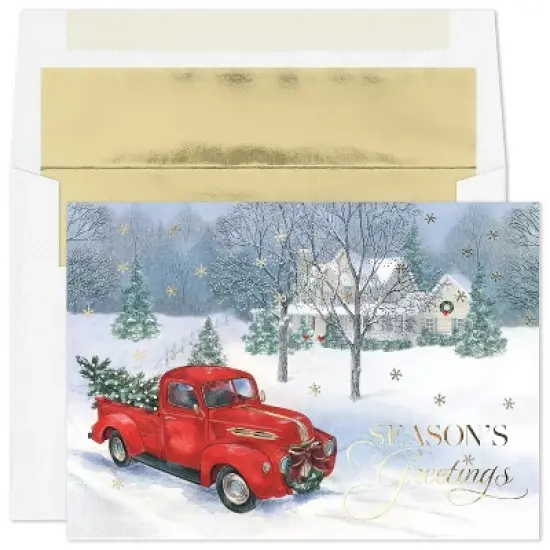 Masterpiece Studios Holiday Collection 16-Count Boxed Christmas Cards with Foil-Lined Envelopes, 5.6" x 7.8", Trucking the Tree (948700A) image {1}