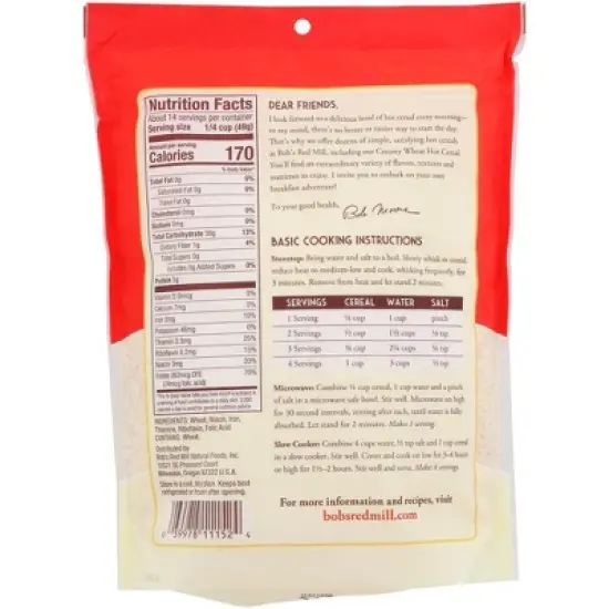 Bob's Red Mill Creamy Wheat Hot Cereal - Case of 4/24 oz image {2}