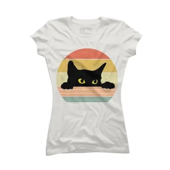 Junior's Design By Humans Cat Tee Retro Style By MeowShop T-Shirt image {10}